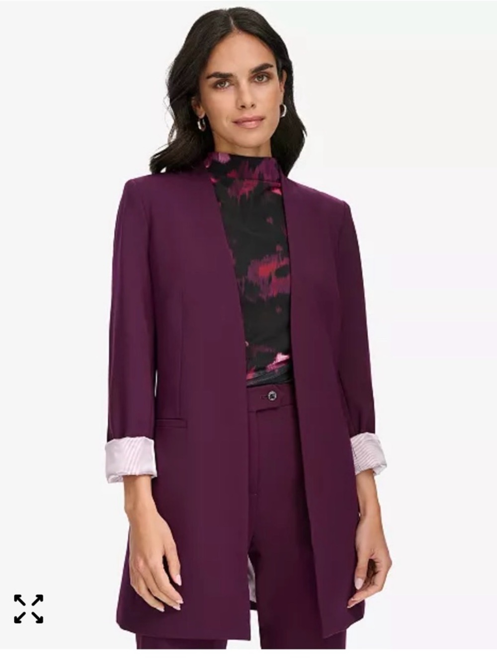 Calvin Klein Plum Open Front Blazer Size 10 Collarless Work Jacket